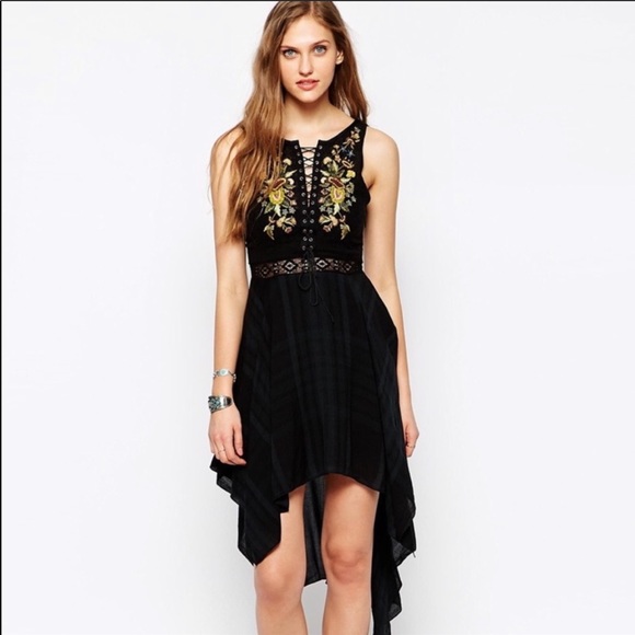 Free People Dresses & Skirts - Free People Embroidered Lace Up Plaid Dress